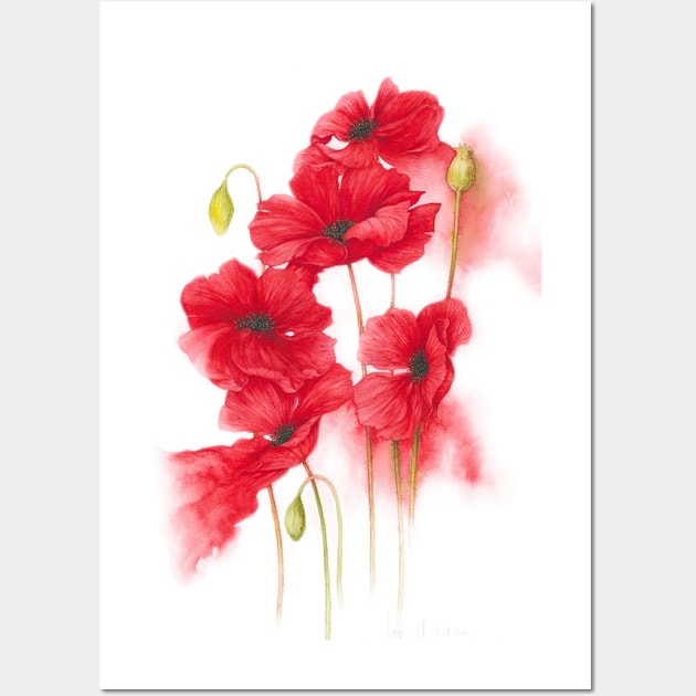 Red Poppies in Watercolour Wall Art by designsbycreation